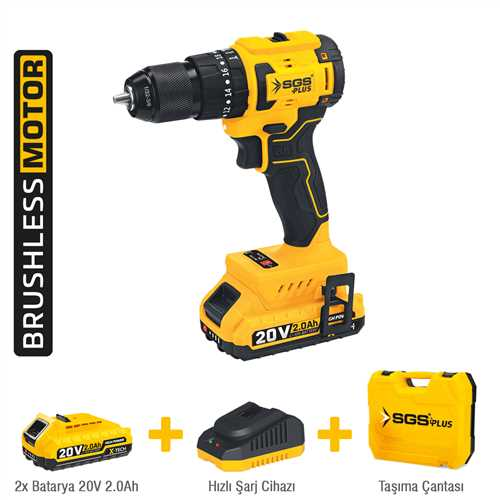 AKÜLÜ DARBELİ MATKAP SETİ 20V 60Nm Tork 2*2.0Ah (KÖMÜRSÜZ MOTOR) SGS5532